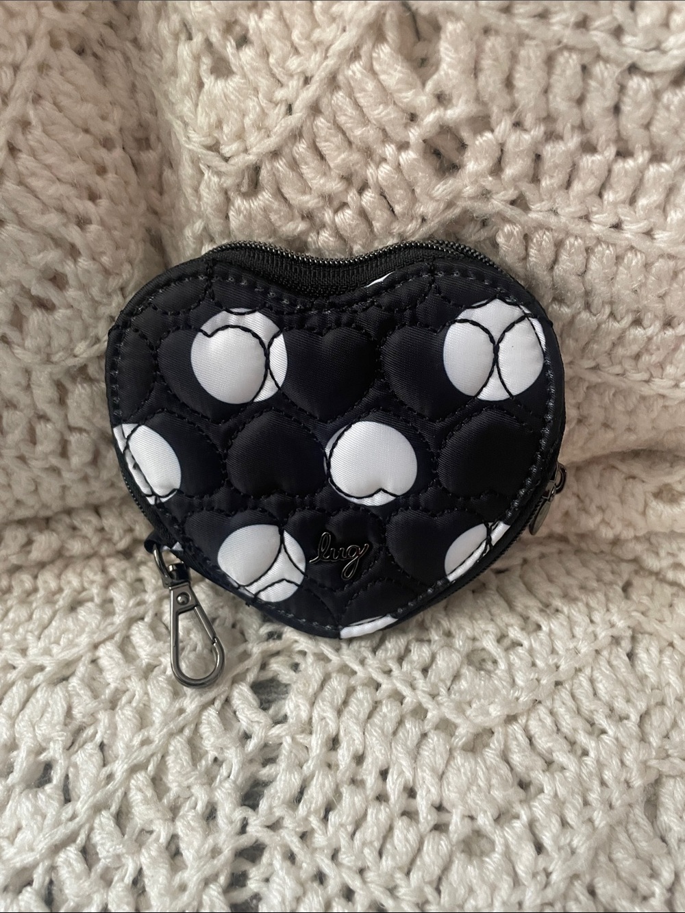 Lug Heart Pouch Black Large Dot